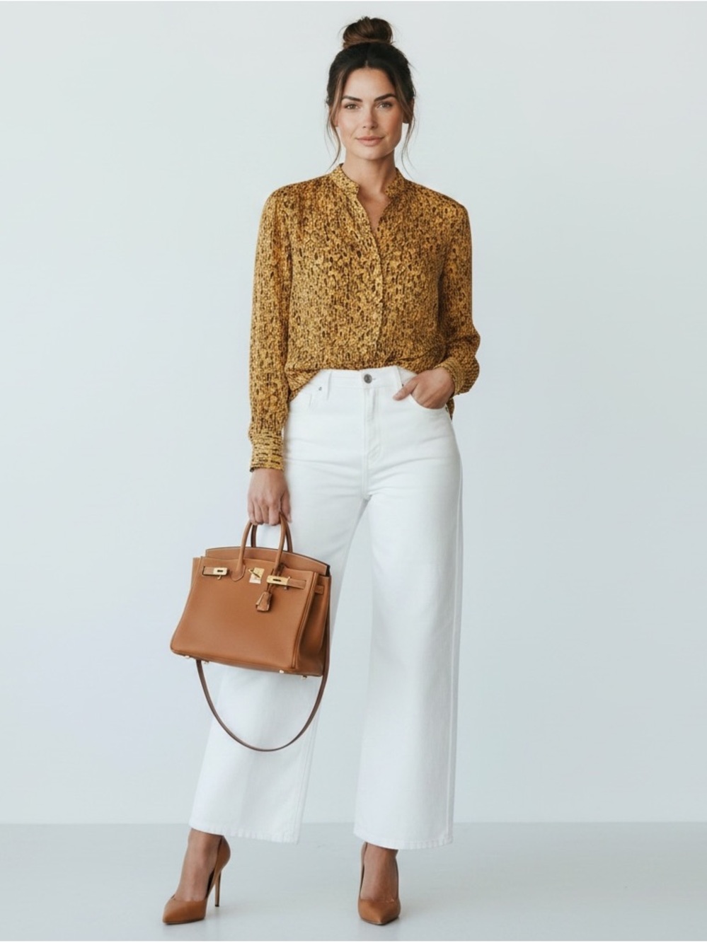 Alice + Olivia “Rome” Tuscany Floral Tunic Blouse |Mustard Yellow & Plum |Size M